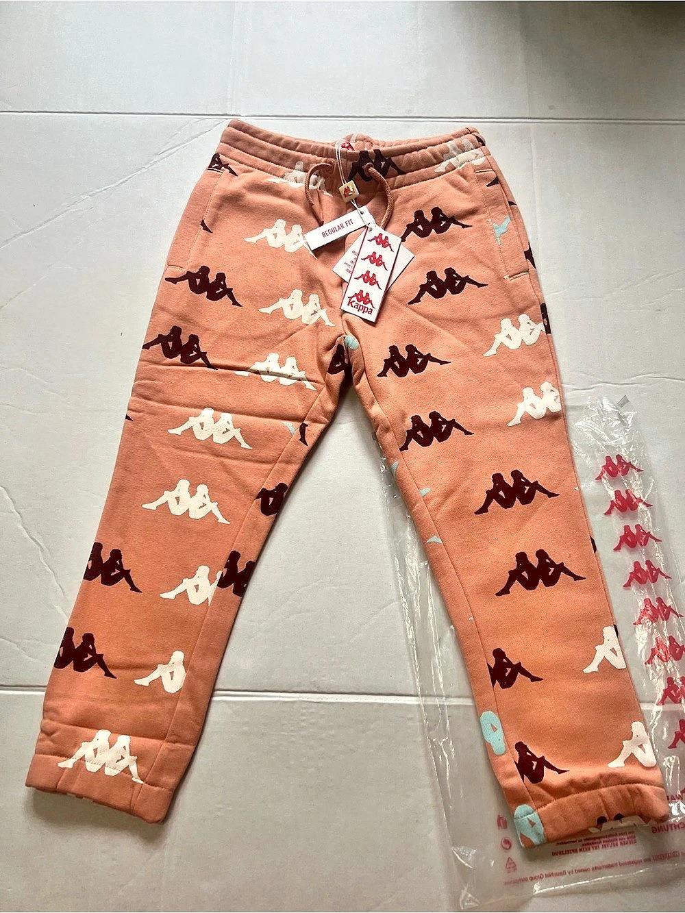 Kappa Authentic Leaguewear Boys YS Jogger Pants in Pink & White NWT